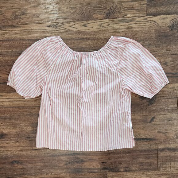 Loft Women's Striped Crew Neck Stretch Off the Shoulder Short Sleeve Top Medium - Picture 8 of 8